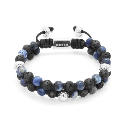 Pulsera con piedras 6mm y piedra volcánica, placa y mantras en baño de rodio - Joyería y bisutería fina