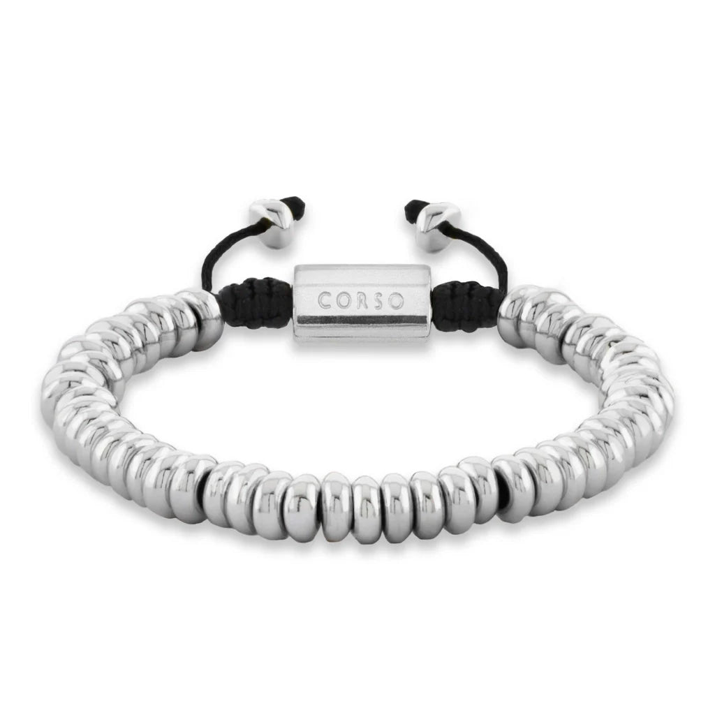 Pulsera baño en rodio, Hilo de seda - Joyería y bisutería fina