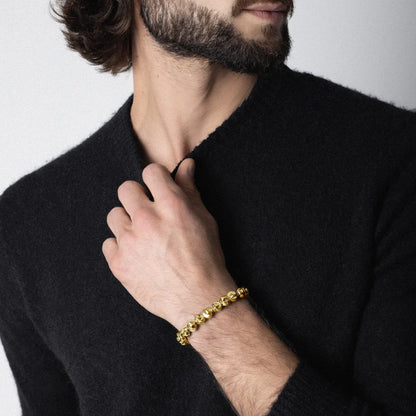 Pulsera ajustable con hilo de seda, con placa insignia y cuentas en forma de media luna en baño de oro de 22K - Joyería y bisutería fina