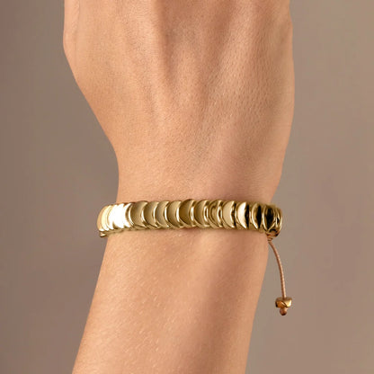 Pulsera ajustable con hilo de seda, con placa insignia corso y lunas en baño de oro de 22K - Joyería y bisutería fina