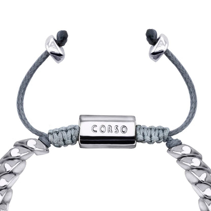 Pulsera ajustable con hilo de seda, con placa insignia corso y lunas en baño de rodio - Joyería y bisutería fina