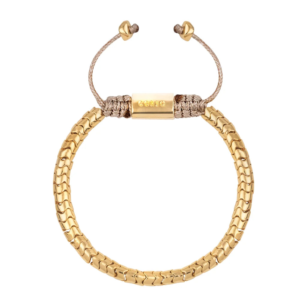 Pulsera ajustable con hilo de seda, diseño escamas articuladas y broche bañado en oro de 22K - Joyería y bisutería fina