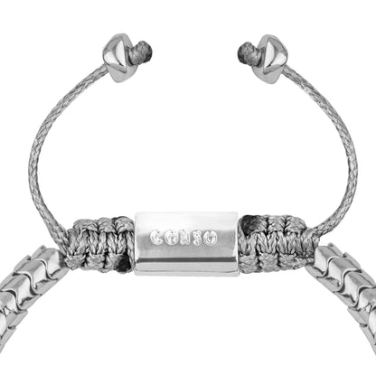 Pulsera ajustable con hilo de seda, diseño escamas articuladas y broche bañado en rodio - Joyería y bisutería fina