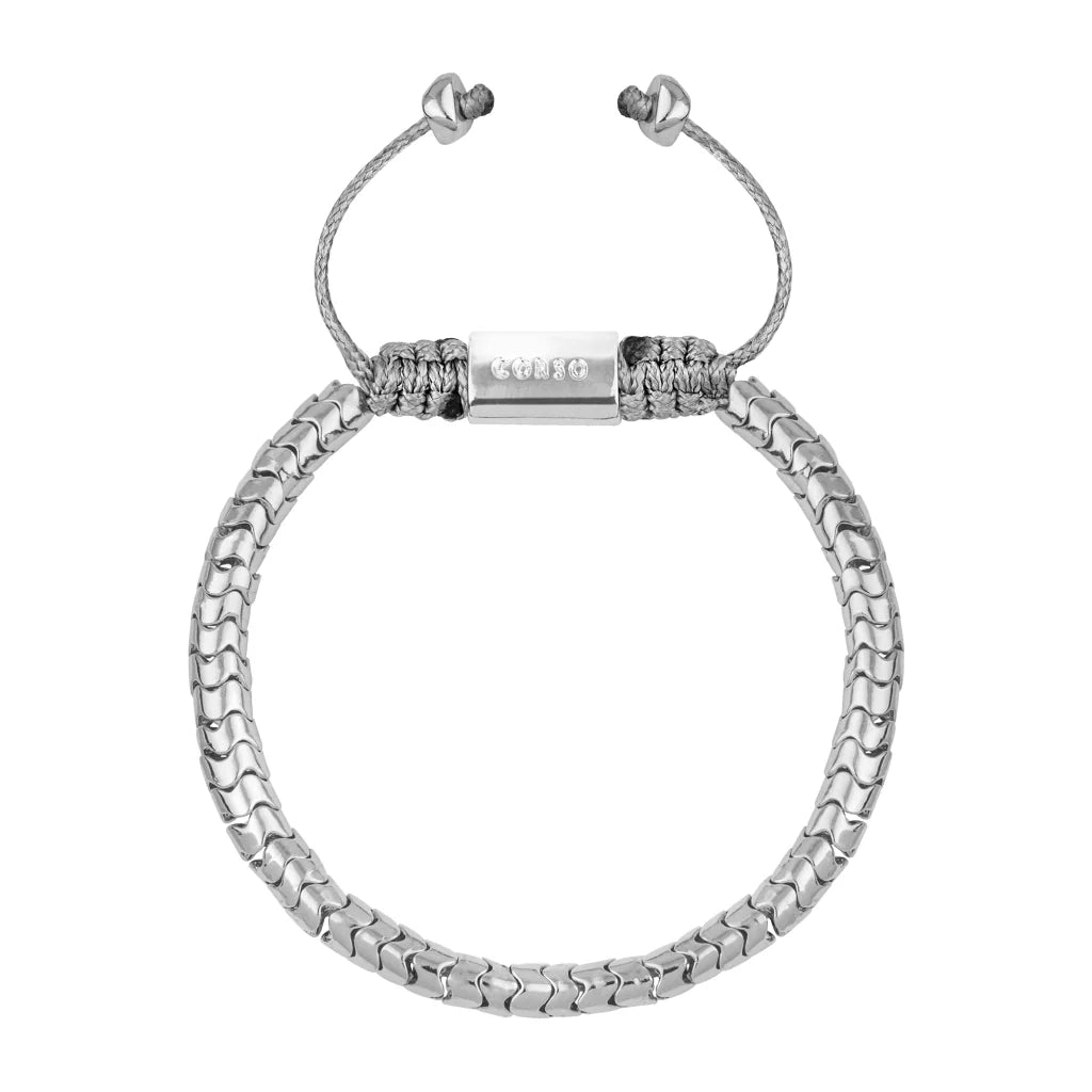 Pulsera ajustable con hilo de seda, diseño escamas articuladas y broche bañado en rodio - Joyería y bisutería fina