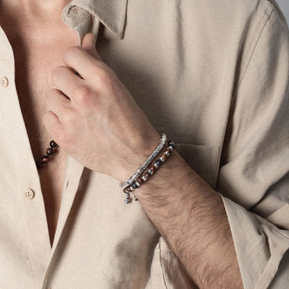 Pulsera ajustable con hilo de seda, diseño escamas articuladas y broche bañado en rodio - Joyería y bisutería fina