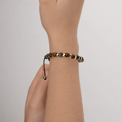 Pulsera Escamas baño de oro 22K, cuentas de madera de ébano y piedras de 6mm - Joyería y bisutería fina