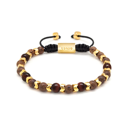 Pulsera Escamas baño de oro 22K, cuentas de madera de ébano y piedras de 6mm - Joyería y bisutería fina