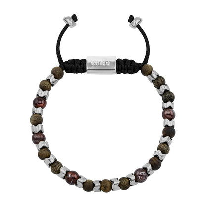 Pulsera Escamas baño de rodio, cuentas de madera de ébano y piedras de 6mm - Joyería y bisutería fina