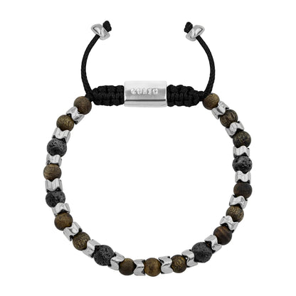 Pulsera Escamas baño de rodio, cuentas de madera de ébano y piedras de 6mm - Joyería y bisutería fina