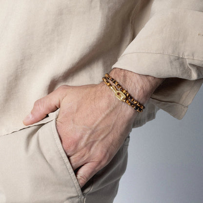 Pulsera con piedras de 4mm, con mini donas y broche en baño de oro de 22K - Joyería y bisutería fina