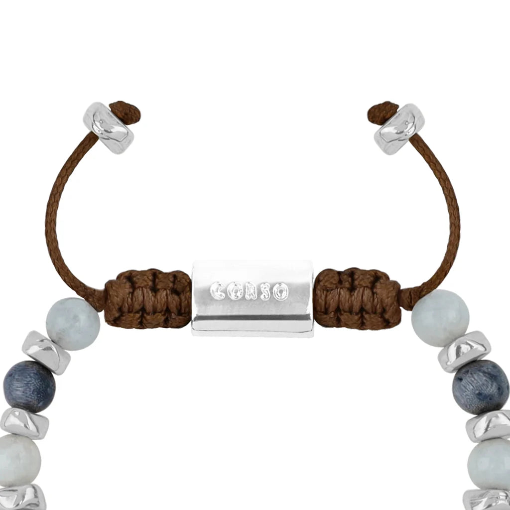 Pulsera ajustable, con piedras naturales de 6mm, baño de rodio - Joyería y bisutería fina
