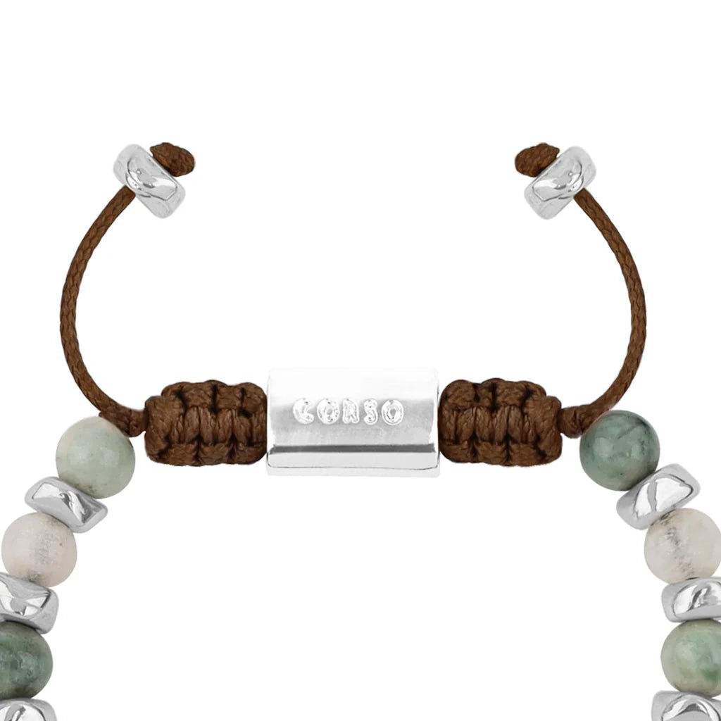 Pulsera ajustable, con piedras naturales de 6mm, baño de rodio - Joyería y bisutería fina