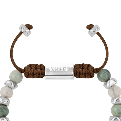 Pulsera ajustable, con piedras naturales de 6mm, baño de rodio - Joyería y bisutería fina