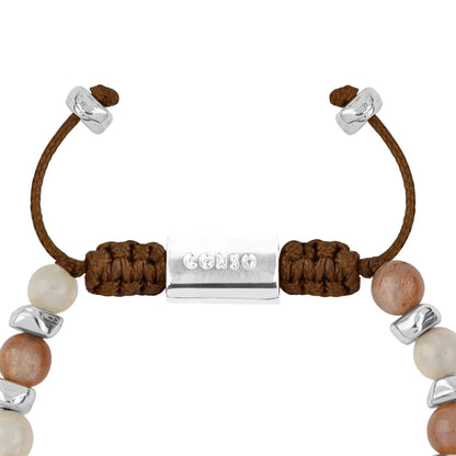 Pulsera ajustable, con piedras naturales de 6mm, baño de rodio - Joyería y bisutería fina