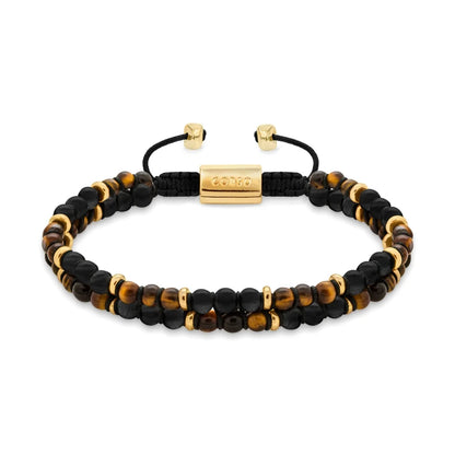 Pulsera ajustable con piedras 4mm, con mini donas y placa insignia en baño de oro 22K - Joyería y bisutería fina