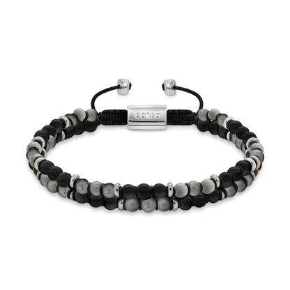 Pulsera ajustable con piedras 4mm, con mini donas y placa insignia en baño de rodio - Joyería y bisutería fina