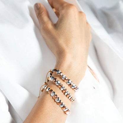 Pulsera con broche ajustable, mini lunas en baño de oro rosa 22K o rodio - Joyería y bisutería fina