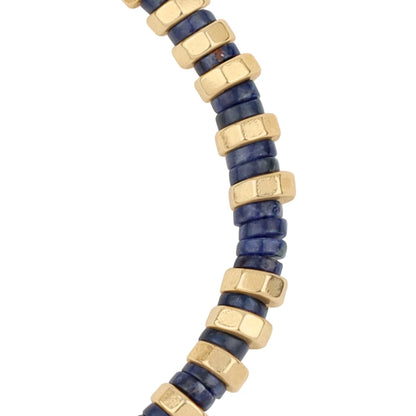 Pulsera ajustable con hilo de seda y rondel de piedra 4mm, con placa octagonal insignia y rondanas en baño de oro 22K - Joyería y bisutería fina