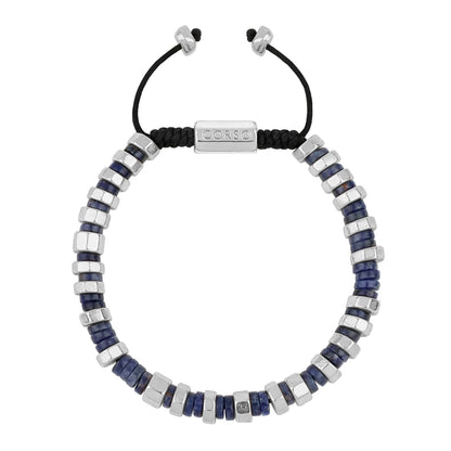 Pulsera ajustable con hilo de seda y rondel de piedra 4mm, con placa octagonal insignia y rondanas en baño de rodio - Joyería y bisutería fina