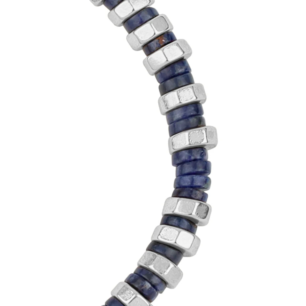 Pulsera ajustable con hilo de seda y rondel de piedra 4mm, con placa octagonal insignia y rondanas en baño de rodio - Joyería y bisutería fina