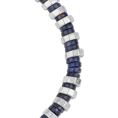 Pulsera ajustable con hilo de seda y rondel de piedra 4mm, con placa octagonal insignia y rondanas en baño de rodio - Joyería y bisutería fina