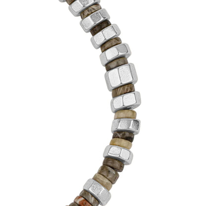 Pulsera ajustable con hilo de seda y rondel de piedra 4mm, con placa octagonal insignia y rondanas en baño de rodio - Joyería y bisutería fina