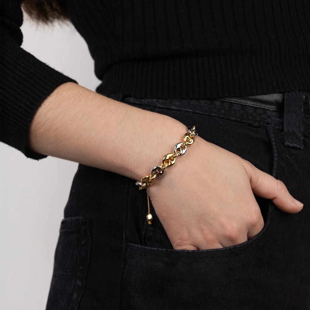 Pulsera con eslabones en baño de rodio u oro 22K - Joyería y bisutería fina