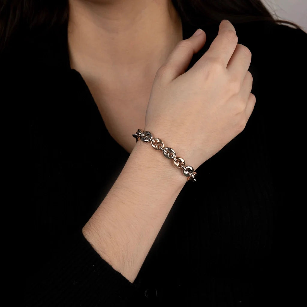 Pulsera con eslabones en baño de rodio u oro rosa 22K - Joyería y bisutería fina