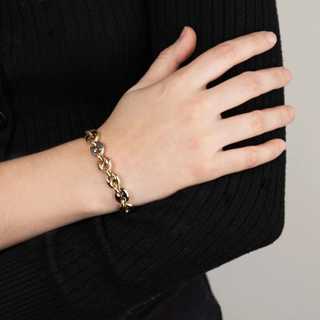 Pulsera con eslabones en baño de rodio, oro 22K o oro rosa 22K - Joyería y bisutería fina
