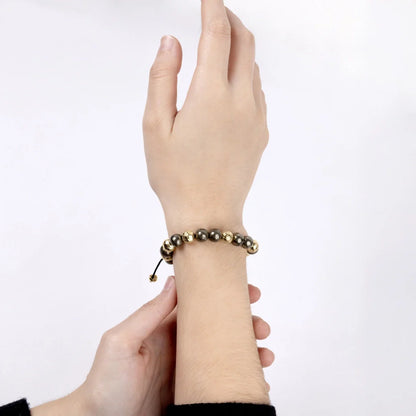 Pulsera baño en Oro 22K, Piedra volcanica y pirita - Joyería y bisutería fina