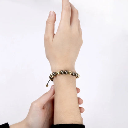 Pulsera baño en Oro 22K, Piedra volcanica y pirita - Joyería y bisutería fina