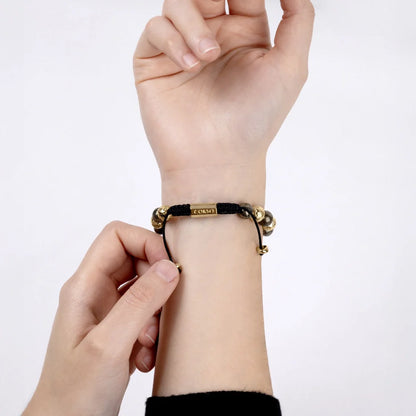 Pulsera baño en Oro 22K, Piedra volcanica y pirita - Joyería y bisutería fina