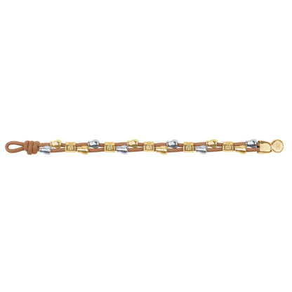Pulsera baño de Oro 22K, piel española, baño de rodio, perlas - Joyería y bisutería fina