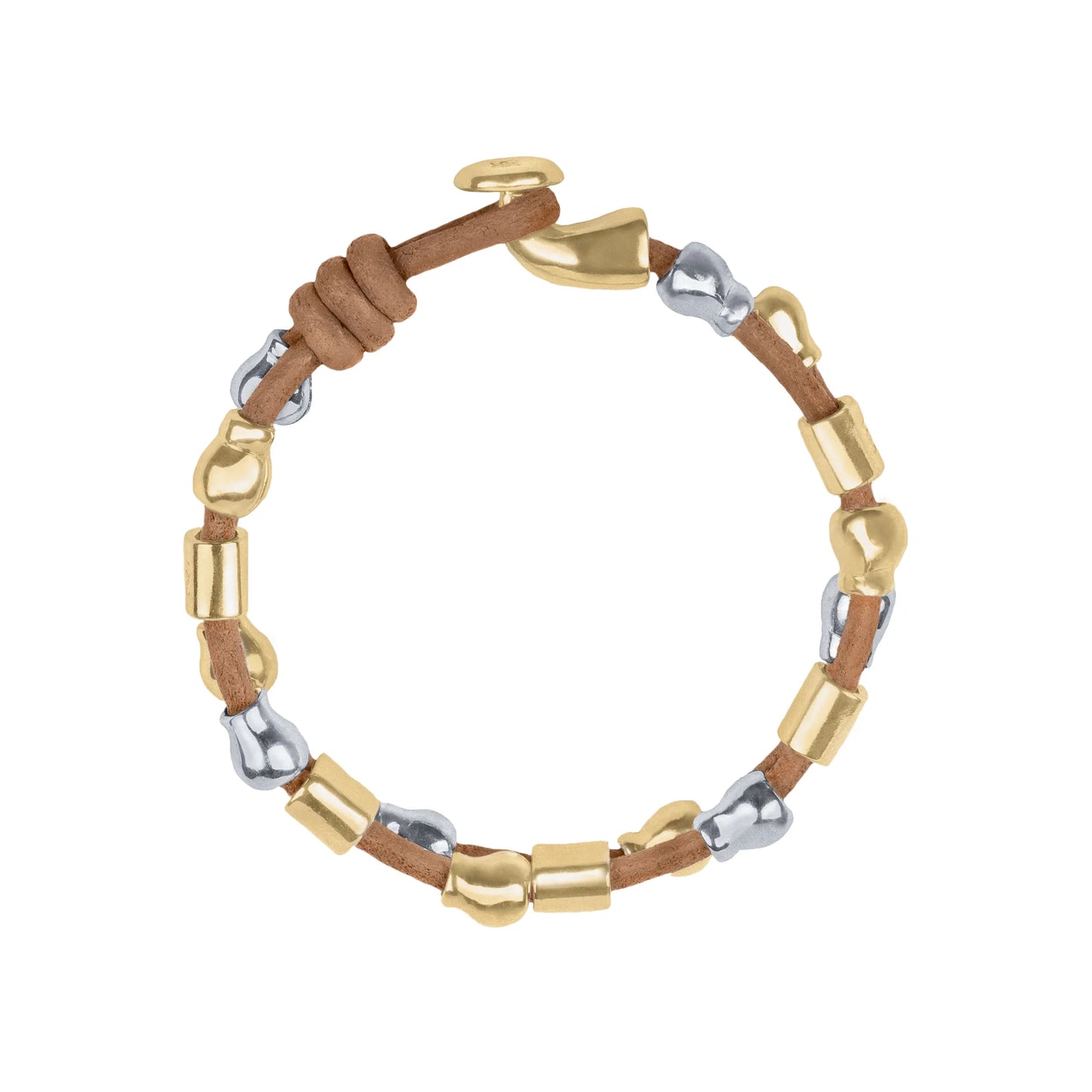 Pulsera baño de Oro 22K, piel española, baño de rodio, perlas - Joyería y bisutería fina