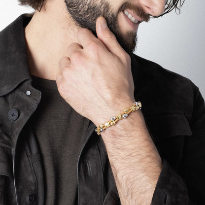 Pulsera baño de Oro 22K, piel española, baño de rodio, perlas - Joyería y bisutería fina