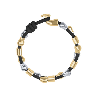 Pulsera baño de Oro 22K, piel española, baño de rodio, perlas - Joyería y bisutería fina