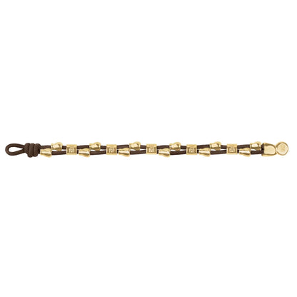 Pulsera de piel natural española, con detalles, broche y perlas en baño de oro 22K - Joyería y bisutería fina