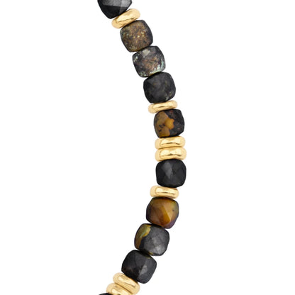 Pulsera con piedras en cubo facetado 4mm, con placa con insignia Corso y mini donas de baño de oro de 22K - Joyería y bisutería fina