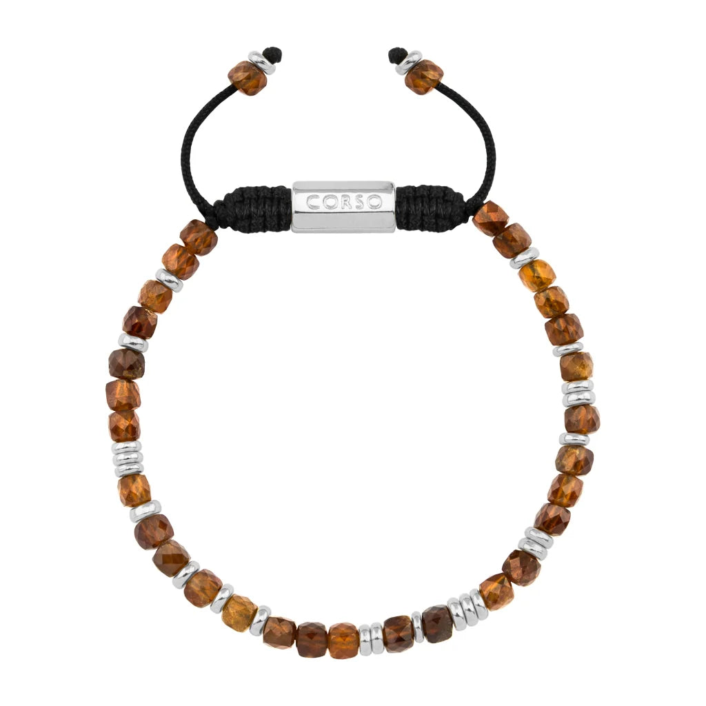 Pulsera con piedras en cubo facetado 4mm, con placa con insignia Corso y mini donas de baño de rodio - Joyería y bisutería fina