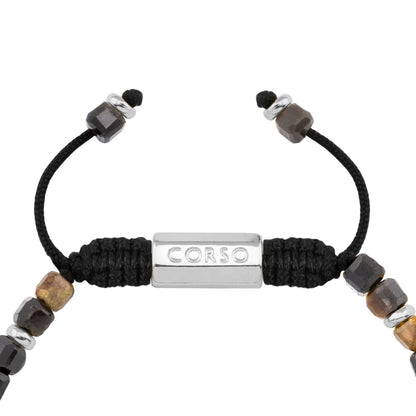 Pulsera con piedras en cubo facetado 4mm, con placa con insignia Corso y mini donas de baño de rodio - Joyería y bisutería fina