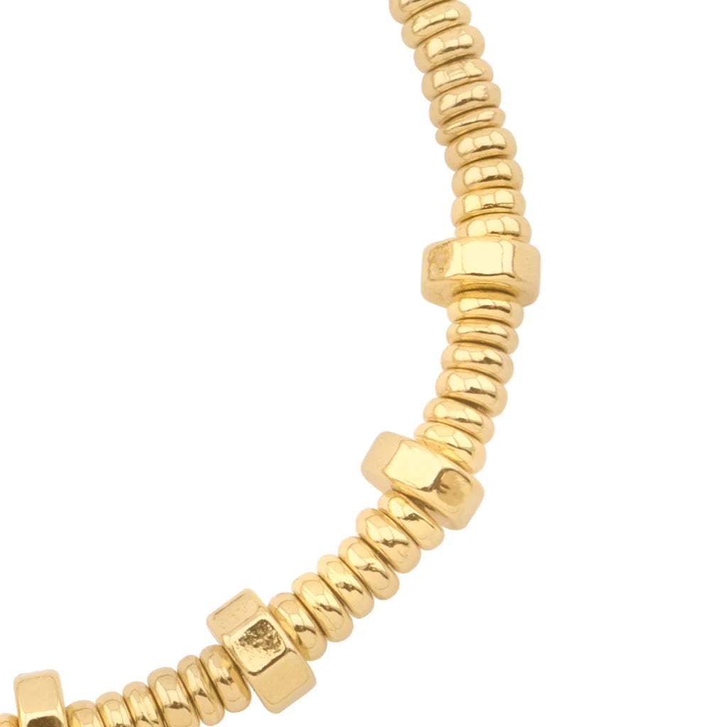 Pulsera con rondanas, donas y placa octagonal en baño de oro 22K - Joyería y bisutería fina