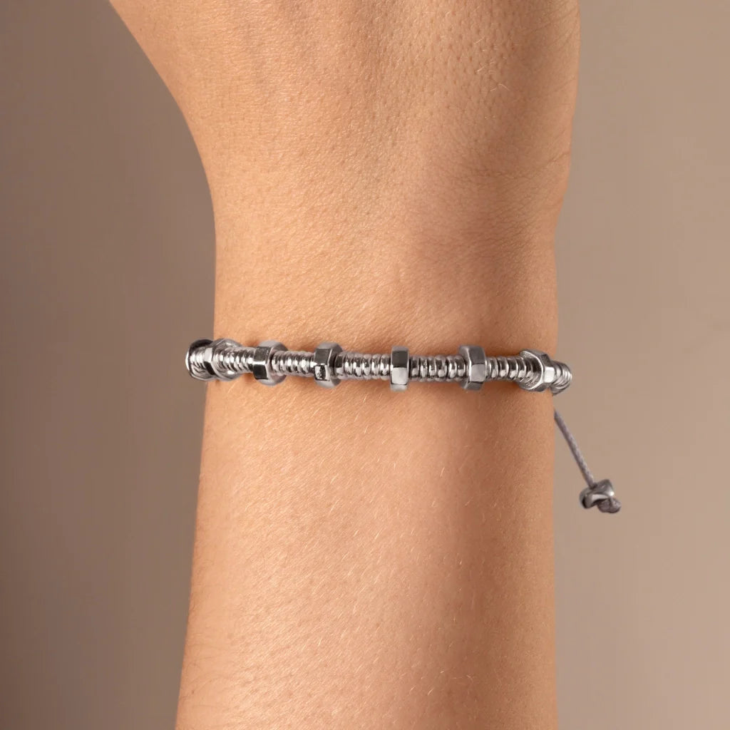 Pulsera con rondanas, donas y placa octagonal en baño de rodio - Joyería y bisutería fina