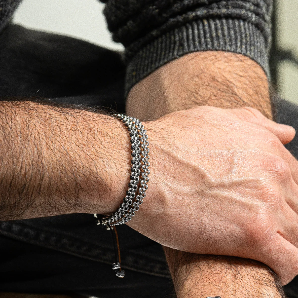 Pulsera En baño de rodio, Hilo de seda, Trenzado - Joyería y bisutería fina