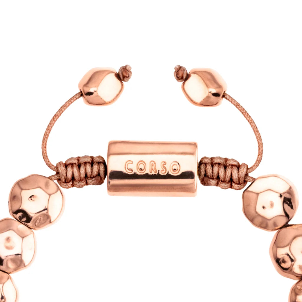 Pulsera ajustable con lunetas facetadas y placa central con insignia bañada de oro rosa 22K - Joyería y bisutería fina