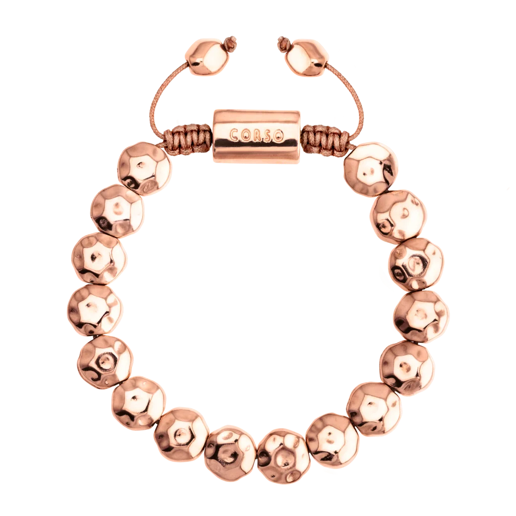 Pulsera ajustable con lunetas facetadas y placa central con insignia bañada de oro rosa 22K - Joyería y bisutería fina
