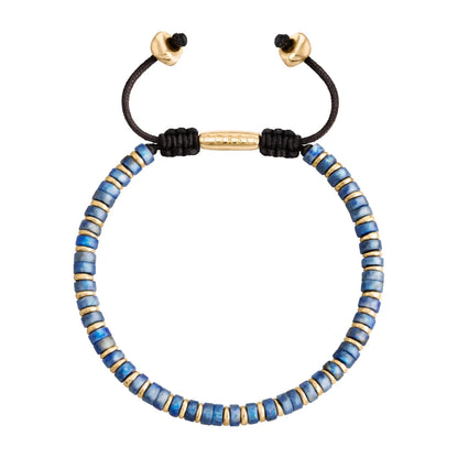Pulsera con rondeles de piedra de 4mm con mini donas en baño de oro 22K - Joyería y bisutería fina