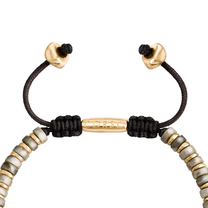 Pulsera con rondeles de piedra de 4mm con mini donas en baño de oro 22K - Joyería y bisutería fina