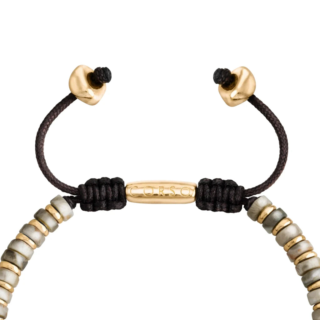 Pulsera con rondeles de piedra de 4mm con mini donas en baño de oro 22K - Joyería y bisutería fina