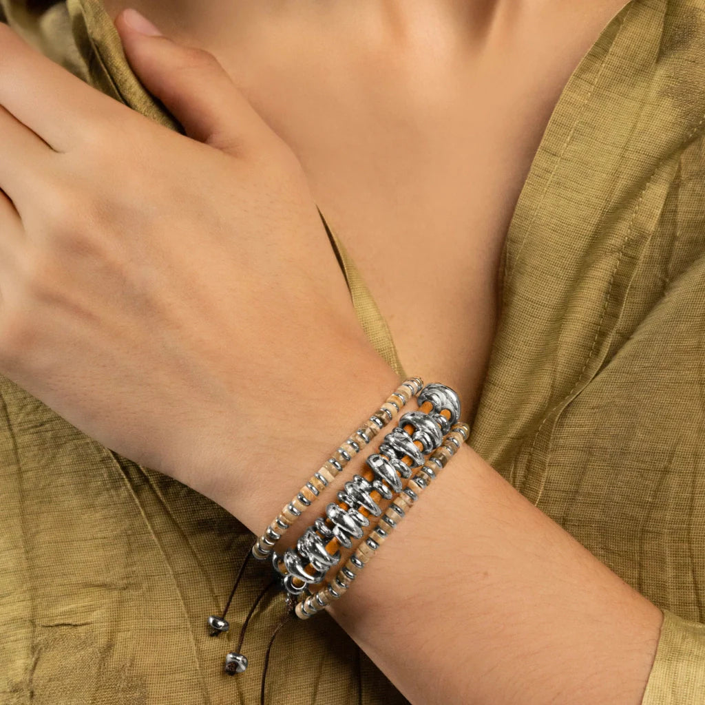 Pulsera con rondeles de piedra de 4mm con mini donas en baño de rodio - Joyería y bisutería fina