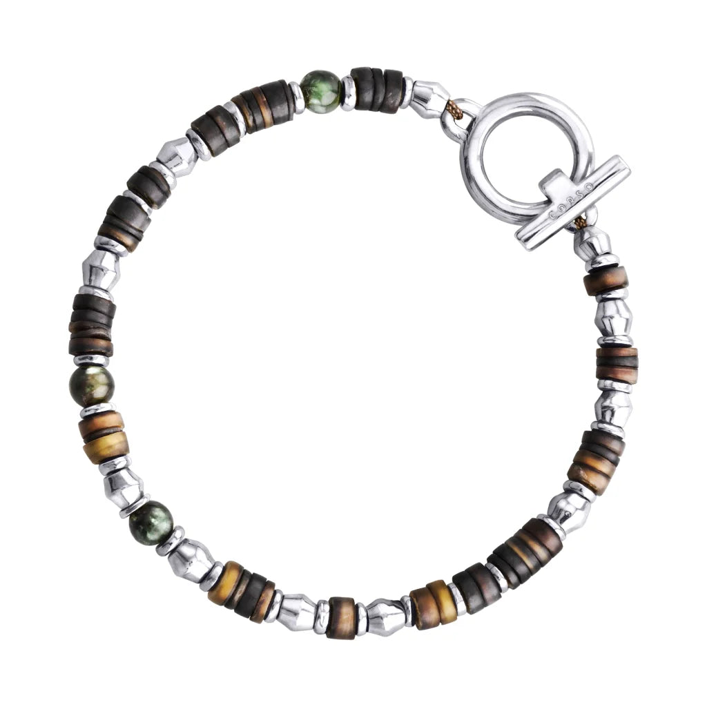 Pulsera en baño de rodio con conchas filipinas talladas a mano y piedras semipreciosas - Joyería y bisutería fina